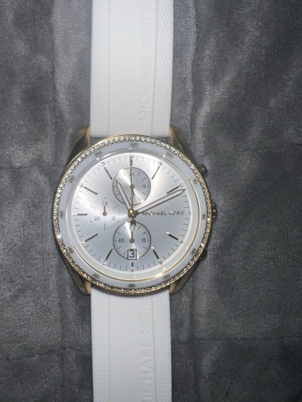 Michael Kors White and Gold Crystal-Trim Chronograph Watch